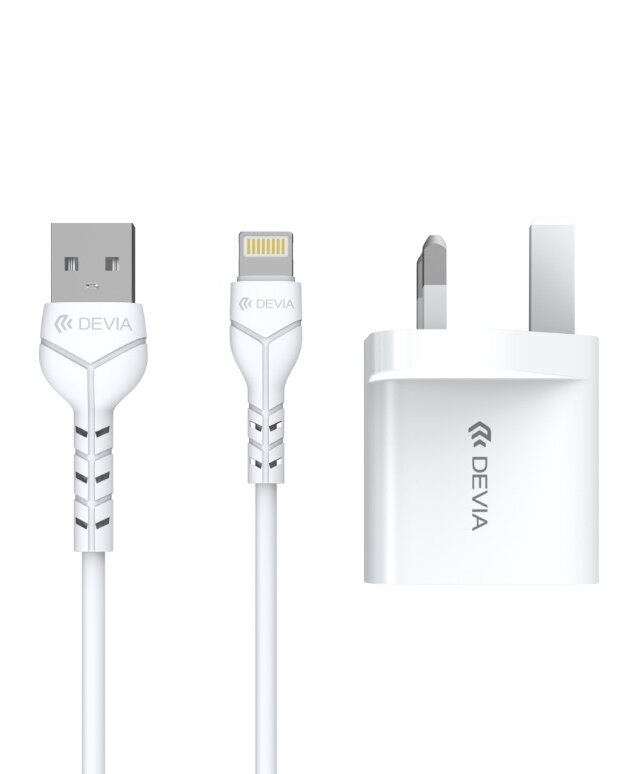 DEVIA Smart Series 2.4A 2USB Charger Set With Lightning Cable(5V UK)（V2)(NEW)