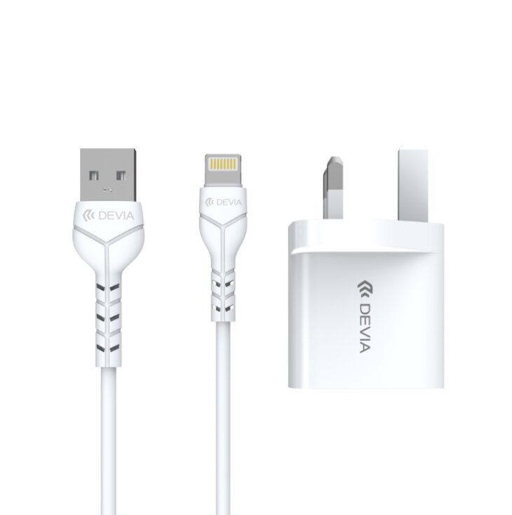 DEVIA Smart Series 2.4A 2USB Charger Set With Lightning Cable(5V UK)（V2)(NEW)